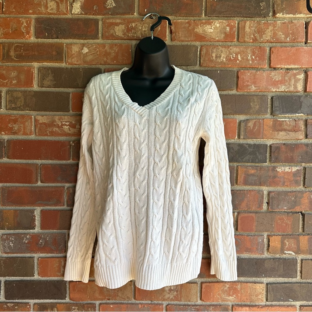 Croft & Barrow V-Neck Cable Knit Sweater - Cream